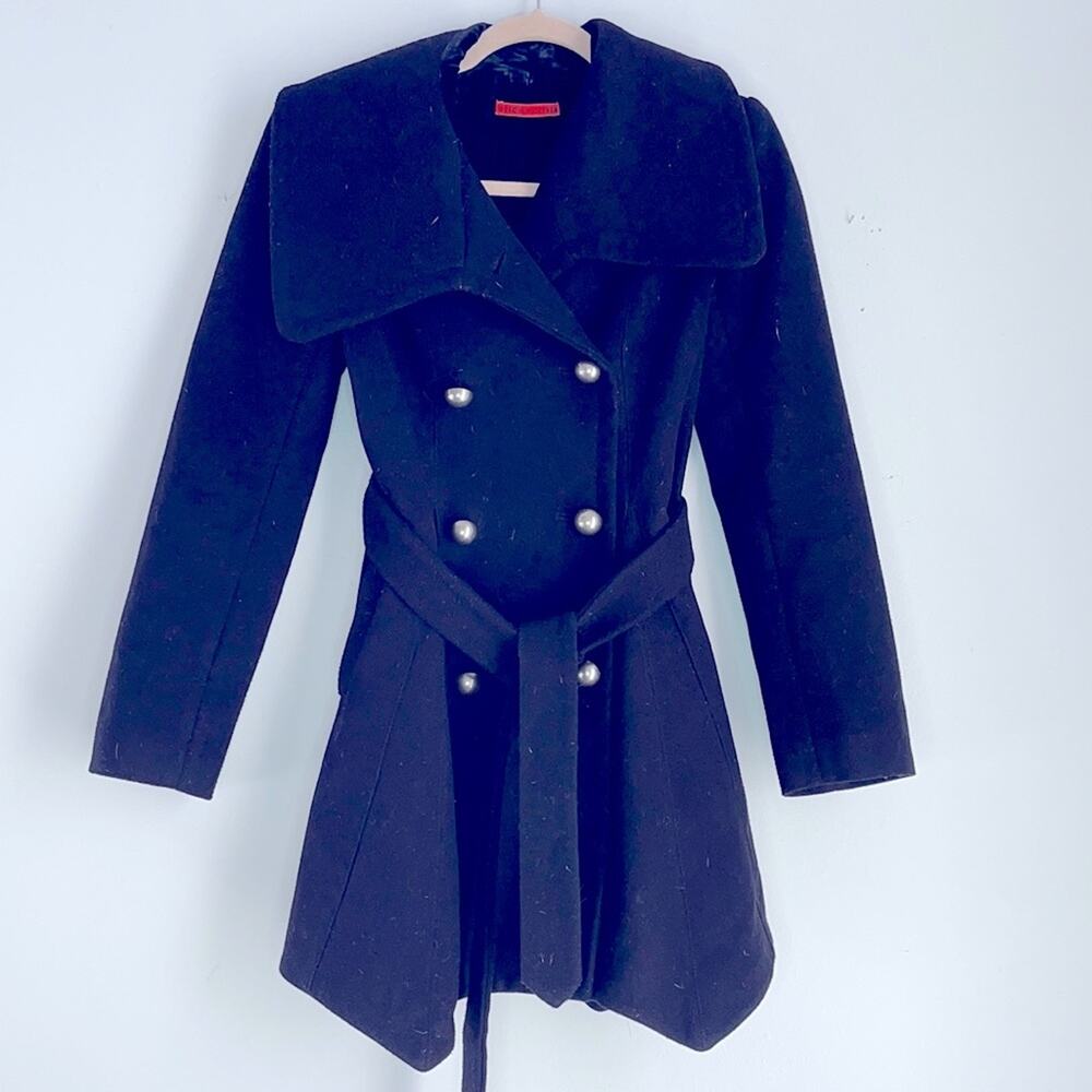 Alice + Olivia double breasted belted long line silk blend lining dress coat